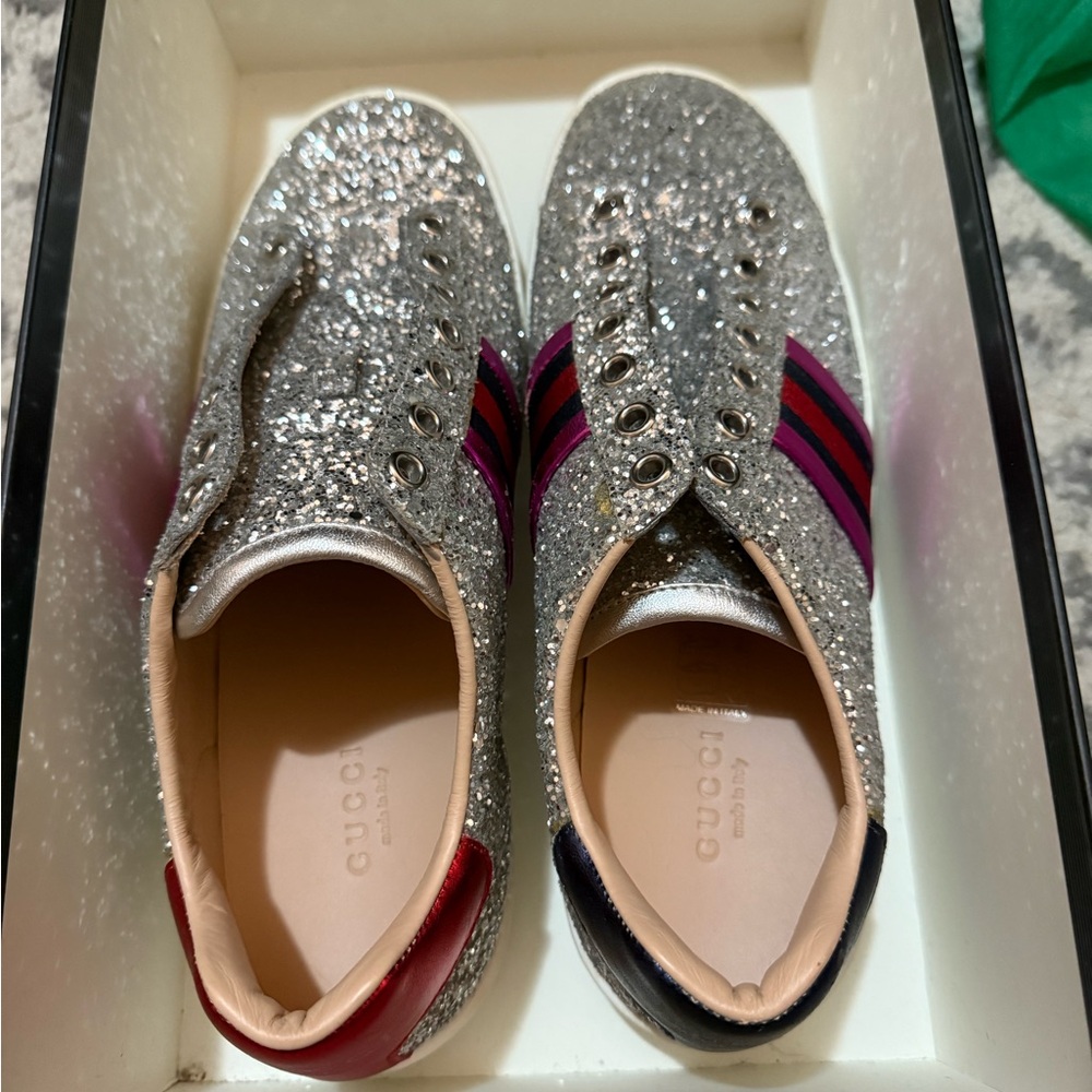 Gucci Silver and Pink Sneakers Ace Low Top